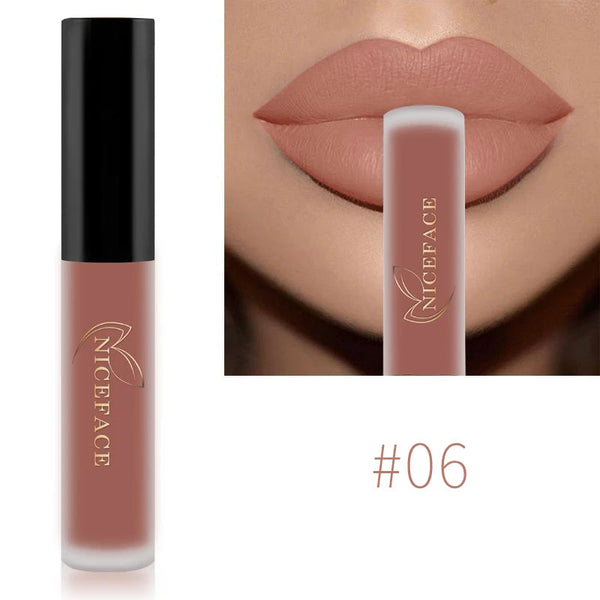 NICEFACE Matte Liquid Lipstick Waterproof Long Lasting Lip Gloss Tint Sexy Red Nude Purple Metallic Lipsticks Makeup Cosmetics QiBest Professional Makeup Store