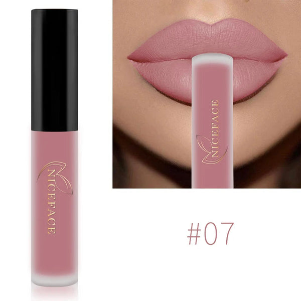NICEFACE Matte Liquid Lipstick Waterproof Long Lasting Lip Gloss Tint Sexy Red Nude Purple Metallic Lipsticks Makeup Cosmetics QiBest Professional Makeup Store