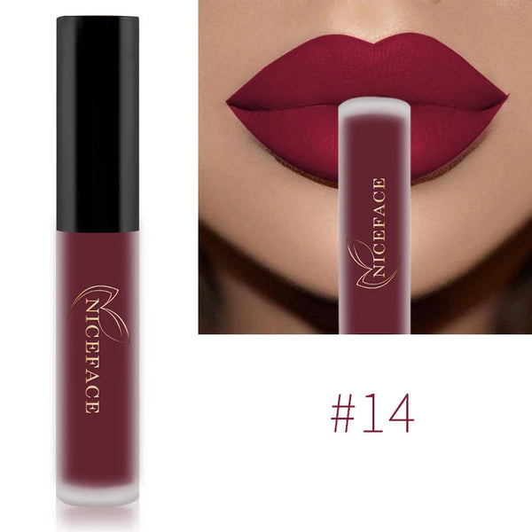 NICEFACE Matte Liquid Lipstick Waterproof Long Lasting Lip Gloss Tint Sexy Red Nude Purple Metallic Lipsticks Makeup Cosmetics QiBest Professional Makeup Store