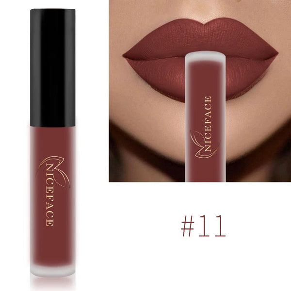 NICEFACE Matte Liquid Lipstick Waterproof Long Lasting Lip Gloss Tint Sexy Red Nude Purple Metallic Lipsticks Makeup Cosmetics QiBest Professional Makeup Store