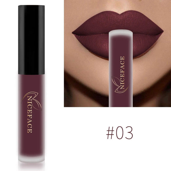 NICEFACE Matte Liquid Lipstick Waterproof Long Lasting Lip Gloss Tint Sexy Red Nude Purple Metallic Lipsticks Makeup Cosmetics QiBest Professional Makeup Store
