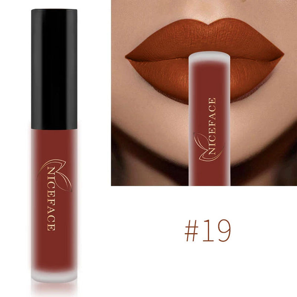 NICEFACE Matte Liquid Lipstick Waterproof Long Lasting Lip Gloss Tint Sexy Red Nude Purple Metallic Lipsticks Makeup Cosmetics QiBest Professional Makeup Store