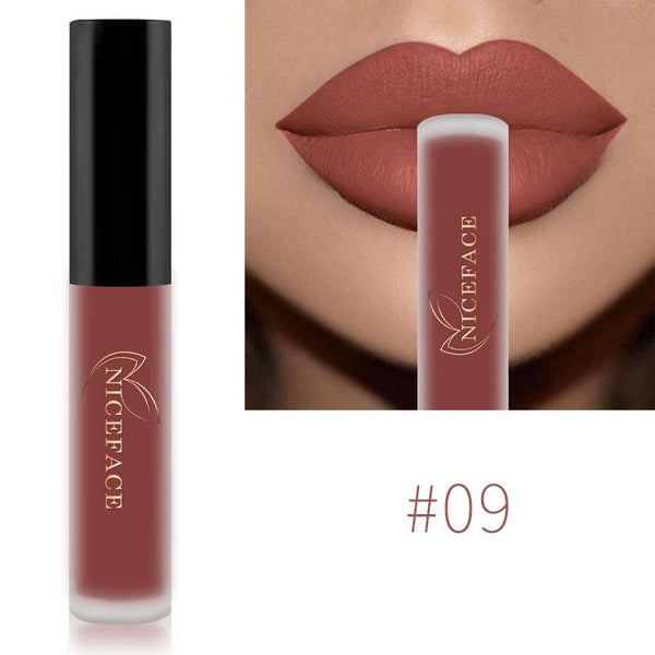 NICEFACE Matte Liquid Lipstick Waterproof Long Lasting Lip Gloss Tint Sexy Red Nude Purple Metallic Lipsticks Makeup Cosmetics QiBest Professional Makeup Store