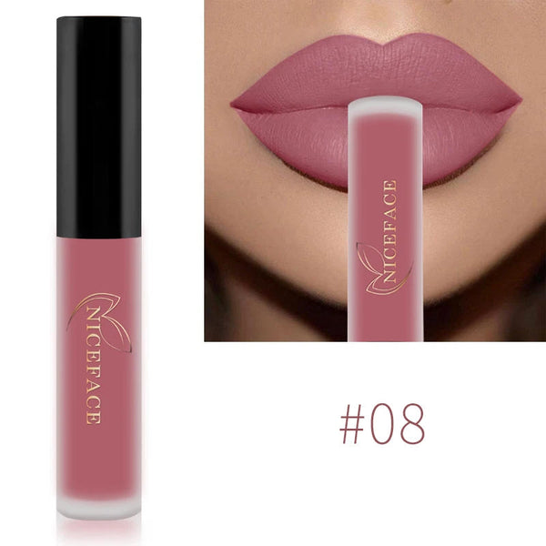 NICEFACE Matte Liquid Lipstick Waterproof Long Lasting Lip Gloss Tint Sexy Red Nude Purple Metallic Lipsticks Makeup Cosmetics QiBest Professional Makeup Store