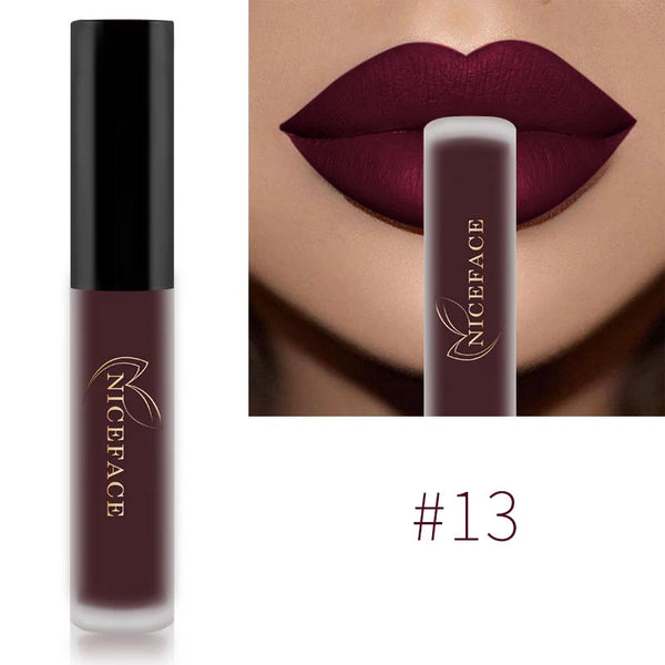 NICEFACE Matte Liquid Lipstick Waterproof Long Lasting Lip Gloss Tint Sexy Red Nude Purple Metallic Lipsticks Makeup Cosmetics QiBest Professional Makeup Store