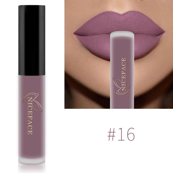 NICEFACE Matte Liquid Lipstick Waterproof Long Lasting Lip Gloss Tint Sexy Red Nude Purple Metallic Lipsticks Makeup Cosmetics QiBest Professional Makeup Store