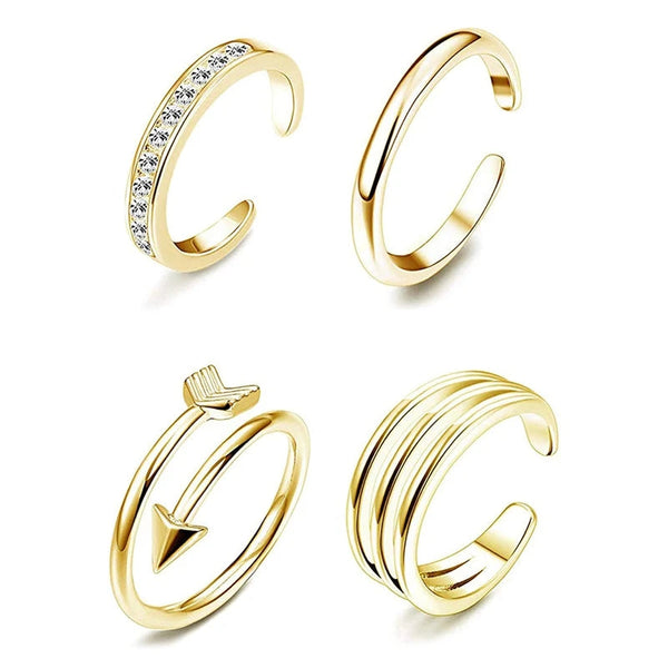 4Pcs Simple Alloy Crystal Foot Ring Adjustable Opening Toe Ring For Women Girl Summer Beach Vacation Jewelry Finger Ring Feedback(2556)| Orders (3092)
