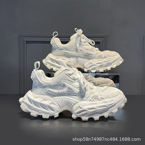 European Genuine Leather Height-Increasing Dad Shoes For Men Popular High-End Men's Shoes Color-Blocked Mesh Thick-Soled Casual Shoes