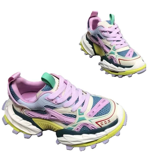 European Genuine Leather Height-Increasing Dad Shoes For Men Popular High-End Men's Shoes Color-Blocked Mesh Thick-Soled Casual Shoes