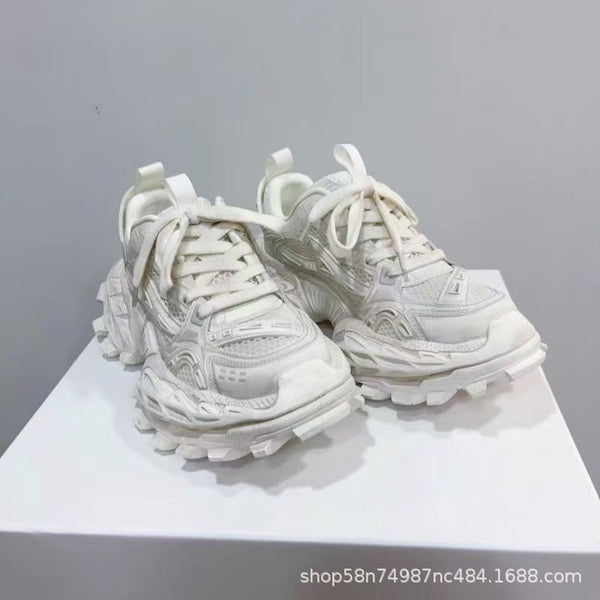 European Genuine Leather Height-Increasing Dad Shoes For Men Popular High-End Men's Shoes Color-Blocked Mesh Thick-Soled Casual Shoes