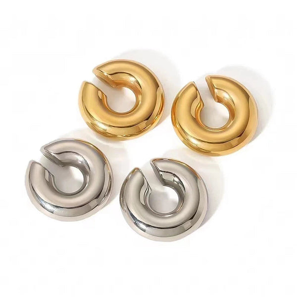 1 Pair Smooth Circle C Shape Clip Earrings For Women Lightweight Without Piercing Cartilage Ear Cuff Gold Silver Color Earrings LOVBEAFAS Official Store
