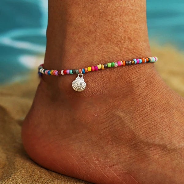 Bohemia Multilayer Rice Bead Anklet Set for Women Fashion Starfish Pendant Anklets Summer Sandy Beach Ankle Chain On Leg Jewelry HongHaiEr Store