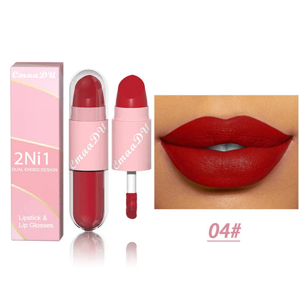 18 Colors 2 in 1 Matte Lipstick Liquid Purple Lip Glaze Double Head Lip Makeup Lasting Waterproof Velvet Sexy Dark Red Lipsticks HMEINA Store