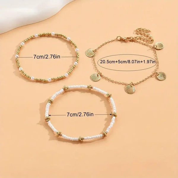 3pcs Retro Pearl Beads Anklet for Women Fashion Handmade Shell Butterfly On Foot Bracelet Bohemian Summer Beach Jewelry Gifts AY A Store