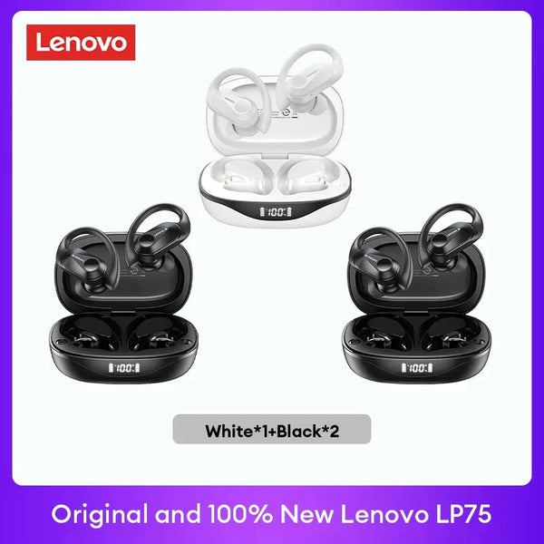 Original Lenovo LP75 TWS Bluetooth V5.3 Headphones Wireless LED Digital Display Earphones Noise Reduction Waterproof Headset New Monster Audio Store