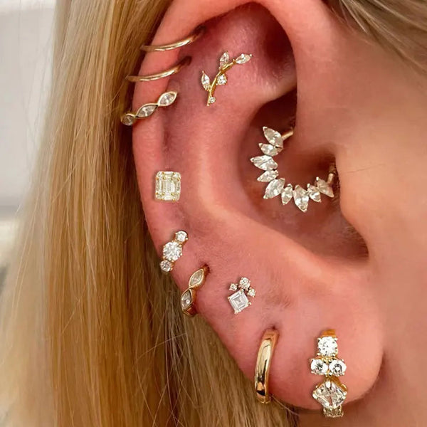 Stainless Steel Hoop Earring Women Zirconia Crystal Piercing Ear Daith Helix Tragus Lobe Cartilage Stud Earring Piercing Jewelry Semkeiyee Official Store