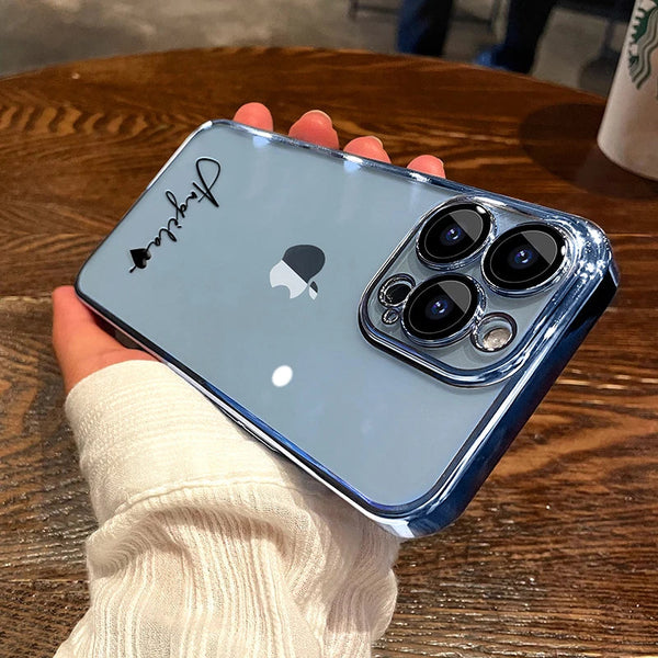 15 16 Pro Max Personalised Customized Name Case For iPhone 16 15 14 13 12 11 Pro Max Plating Transparent Clear Cover 16 Pro Max Real Me Customized Store