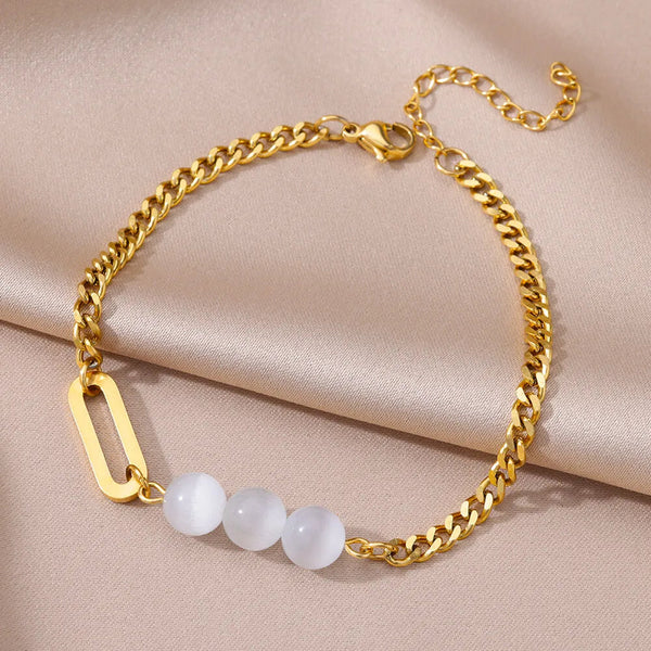 Anklets for Women Summer Beach Accessories Stainless Steel Imitation Pearl Chain Anklet Gold Color Leg Bracelets Bodychain Gifts TreasureSSS Store