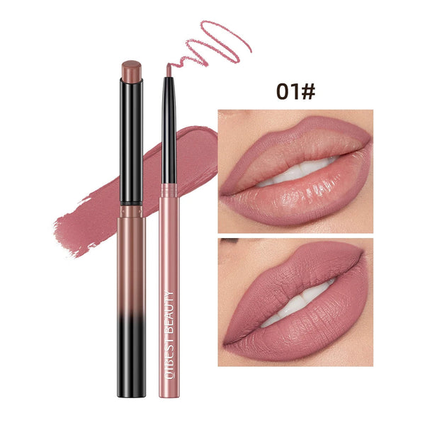 QIBEST 2pcs Lipstick Lipliner Pen Set Matte Nude Lip Liner Pencil Waterproof Long Lasting Lipstick Pen Contour Makeup For Women QIBEST Makeup Store