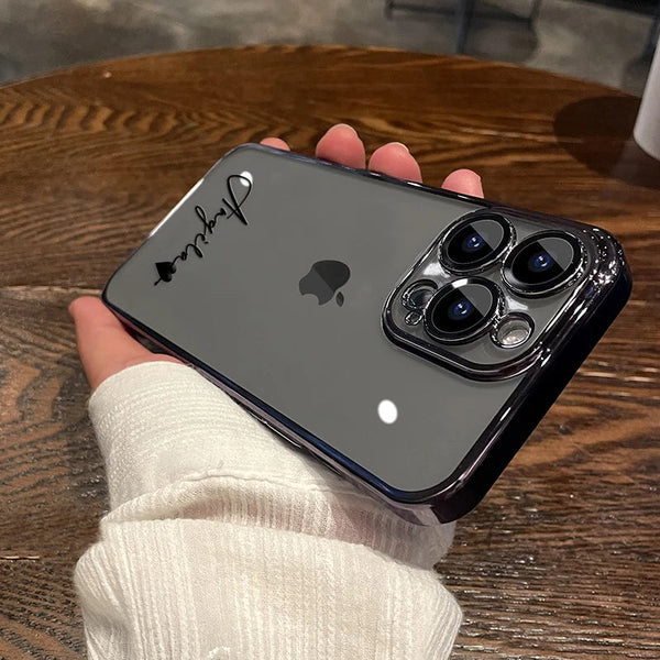 15 16 Pro Max Personalised Customized Name Case For iPhone 16 15 14 13 12 11 Pro Max Plating Transparent Clear Cover 16 Pro Max Real Me Customized Store