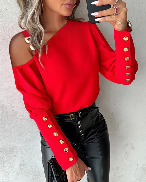 Fashion Lantern Sleeve Button Splicing Shirt Women Elegant Office Commuter O Neck Blouse Female Autumn Spring Daily Casual Tops Shop1103552163 Store