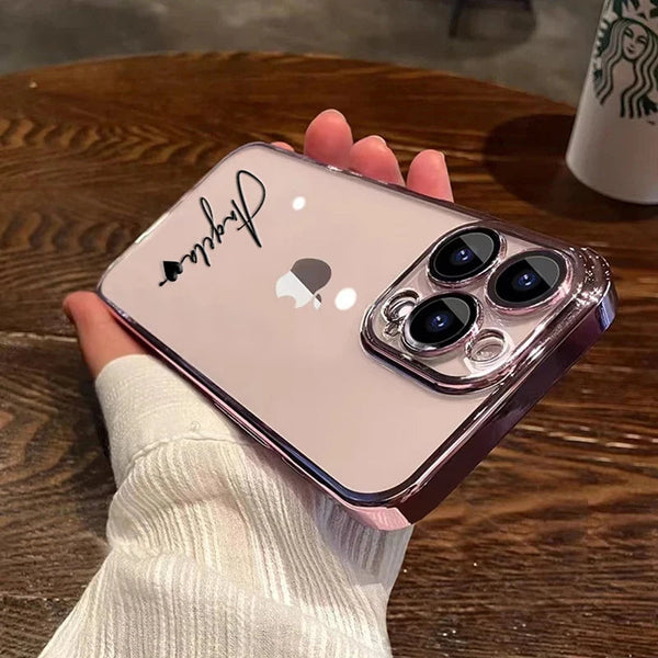 15 16 Pro Max Personalised Customized Name Case For iPhone 16 15 14 13 12 11 Pro Max Plating Transparent Clear Cover 16 Pro Max Real Me Customized Store