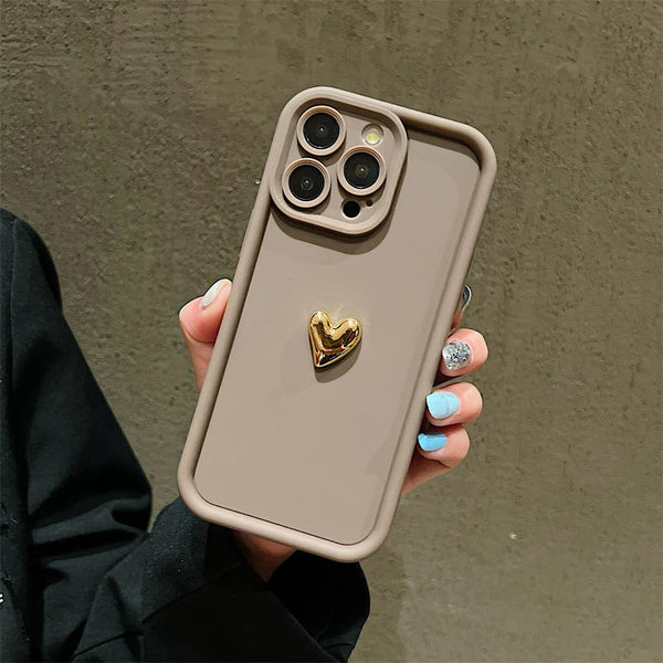 3D Gold Heart Silicone Soft Phone Case For iPhone 15 14 13 12 11 16 17 Pro Max XS XR 7 8 Plus SE Shockproof Candy Matte Cover Shop1103740101 Store