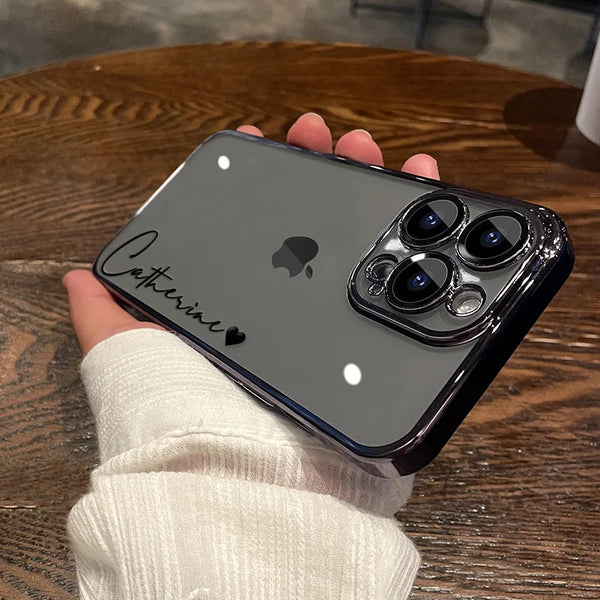 15 16 Pro Max Personalised Customized Name Case For iPhone 16 15 14 13 12 11 Pro Max Plating Transparent Clear Cover 16 Pro Max Real Me Customized Store