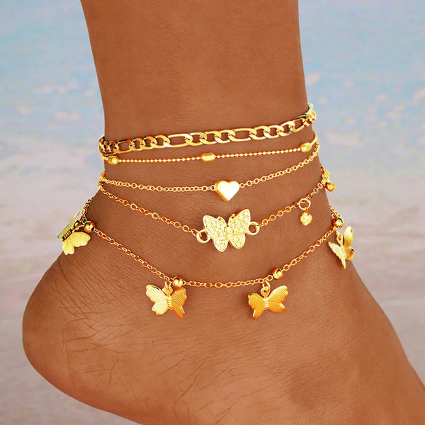 3pcs Retro Pearl Beads Anklet for Women Fashion Handmade Shell Butterfly On Foot Bracelet Bohemian Summer Beach Jewelry Gifts AY A Store