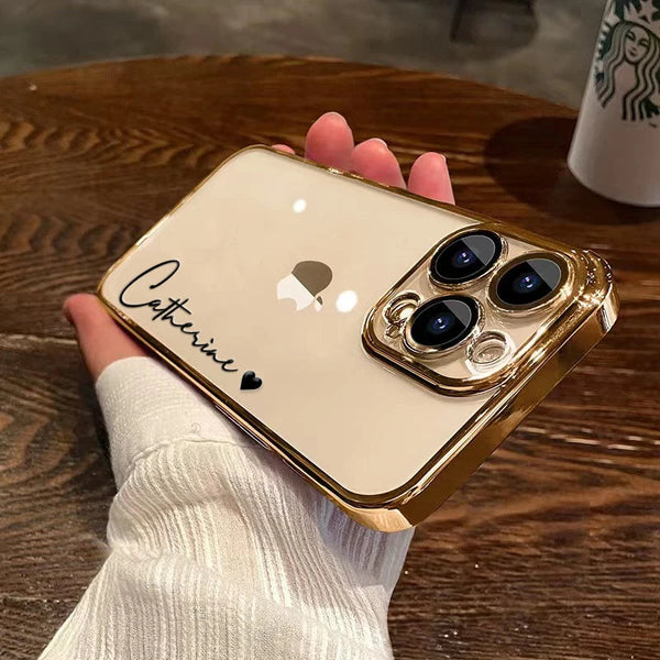 15 16 Pro Max Personalised Customized Name Case For iPhone 16 15 14 13 12 11 Pro Max Plating Transparent Clear Cover 16 Pro Max Real Me Customized Store