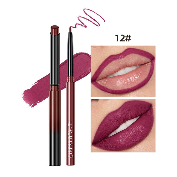 QIBEST Lipstick Pencil Waterproof Sexy Red Nude Purple Matte Tint Lipstick Lasting Lip liner Pen Longlasting Makeup Cosmetics Factory Makeup Store