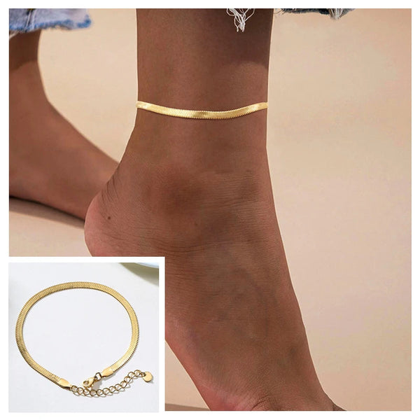 Snake Chain Anklet for Women Girls Adjustable Summer Beach Chain Anklet Bracelet Mother's Day Gifts Stainless Steel Not Allergic Meaeguet Offfical Store