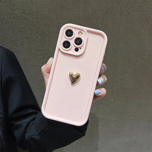 3D Gold Heart Silicone Soft Phone Case For iPhone 15 14 13 12 11 16 17 Pro Max XS XR 7 8 Plus SE Shockproof Candy Matte Cover Shop1103740101 Store