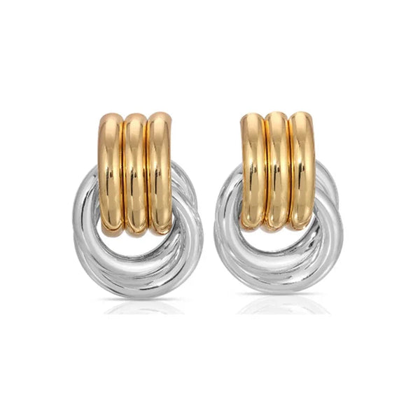 Trendy Stainless Steel Multilayer Circle Twist Knot Earrings for Women Texture Mixed Color Gold Plated Statement Earring Bijoux onekiss Official Store