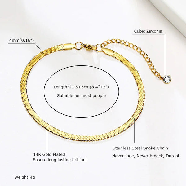 Snake Chain Anklet for Women Girls Adjustable Summer Beach Chain Anklet Bracelet Mother's Day Gifts Stainless Steel Not Allergic Meaeguet Offfical Store