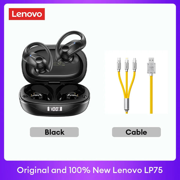 Original Lenovo LP75 TWS Bluetooth V5.3 Headphones Wireless LED Digital Display Earphones Noise Reduction Waterproof Headset New Monster Audio Store