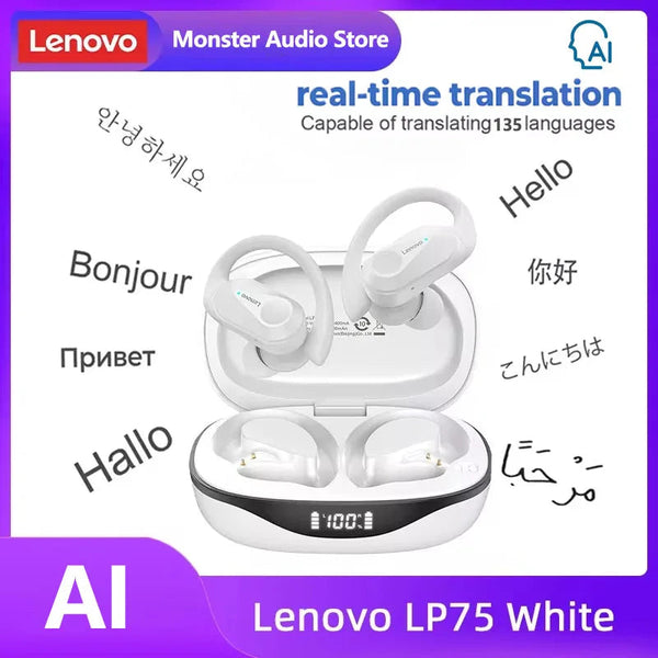Original Lenovo LP75 TWS Bluetooth V5.3 Headphones Wireless LED Digital Display Earphones Noise Reduction Waterproof Headset New Monster Audio Store