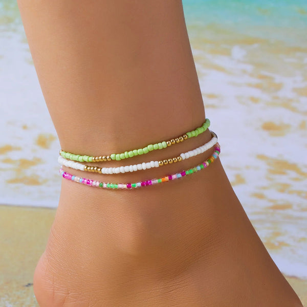 Bohemia Multilayer Rice Bead Anklet Set for Women Fashion Starfish Pendant Anklets Summer Sandy Beach Ankle Chain On Leg Jewelry HongHaiEr Store