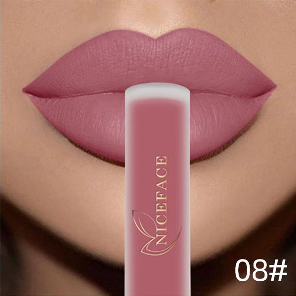 NICEFACE Matte Liquid Lipstick Waterproof Long Lasting Lip Gloss Tint Sexy Red Nude Purple Metallic Lipsticks Makeup Cosmetics QiBest Professional Makeup Store