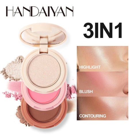 3 In 1 Matte Highlighter Contouring Blush Palette Pearly Shiny Eyeshadow Multifunctional Face Makeup Palette Female Cosmetic XXIYAYA Makeup Store