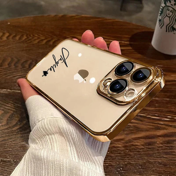 15 16 Pro Max Personalised Customized Name Case For iPhone 16 15 14 13 12 11 Pro Max Plating Transparent Clear Cover 16 Pro Max Real Me Customized Store