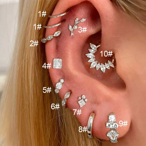 Stainless Steel Hoop Earring Women Zirconia Crystal Piercing Ear Daith Helix Tragus Lobe Cartilage Stud Earring Piercing Jewelry Semkeiyee Official Store