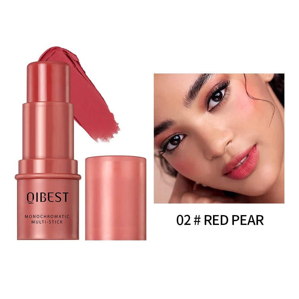 3-in-1 Cheek Blush Stick Lip Tinted Eyes Cheek Lips Brighten Cream Water-resistant Moisturizing Face Contouring Shadow Blusher QiBest Official Store