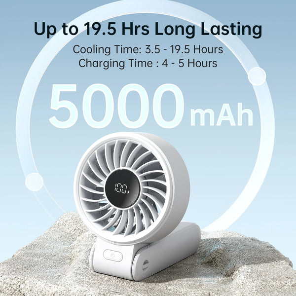 JISULIFE Portable Handheld Fan with LED Display,5 Speeds,5000mAh,150°Folded,3-IN-1 Hand/Desk/Neck Multifunction Personal Fan JISULIFE Official Store