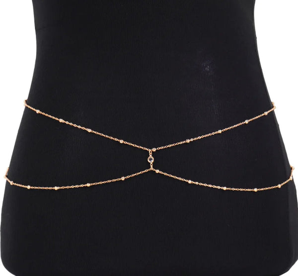 Clear Rhinestone Beaded Belly Chains For Women Gold Silver Color Metal Beach Bikini Link Chains Waist Body Jewelry Accessory Charmstone Store