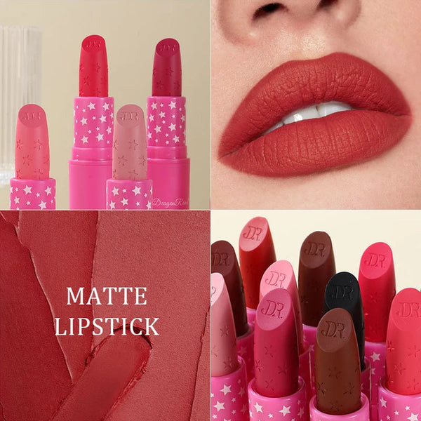 9 Colors Waterproof Rose Red Velvet Matte Lipstick Moisturizing Long Lasting Stars Not Easy To Fade Nude Lip Tint Black Lipstick HMEINA Store
