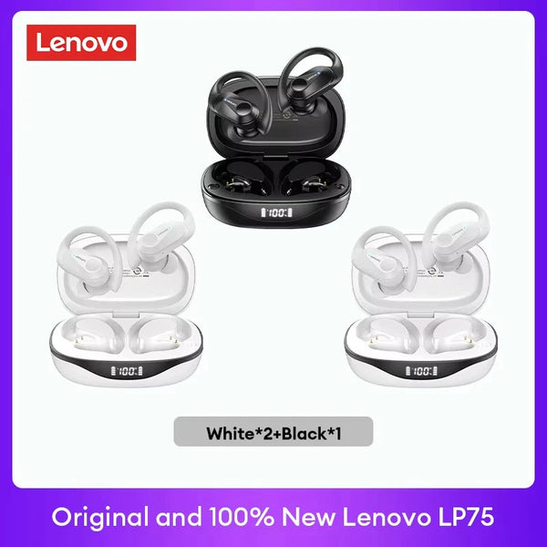 Original Lenovo LP75 TWS Bluetooth V5.3 Headphones Wireless LED Digital Display Earphones Noise Reduction Waterproof Headset New Monster Audio Store