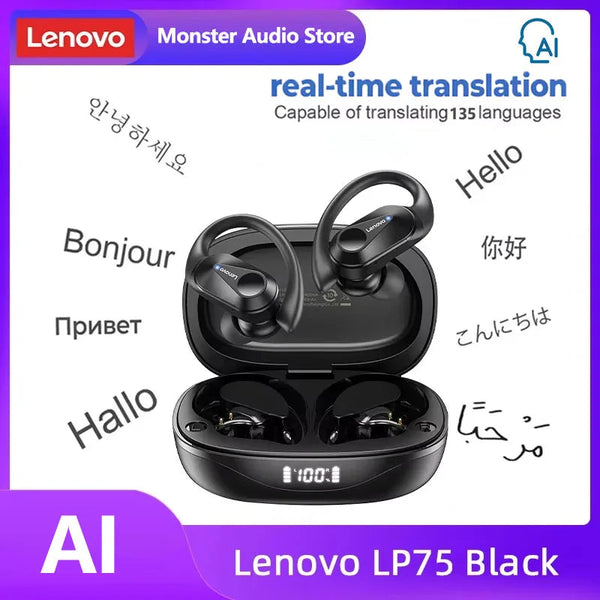 Original Lenovo LP75 TWS Bluetooth V5.3 Headphones Wireless LED Digital Display Earphones Noise Reduction Waterproof Headset New Monster Audio Store