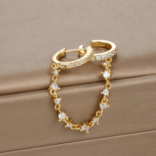 Europe and America CZ Crystal Chain Drop Earrings Stainless Steel Pendant Ear Buckle Fashion Jewelry For Women Birthday Gifts Golden Fashion Store