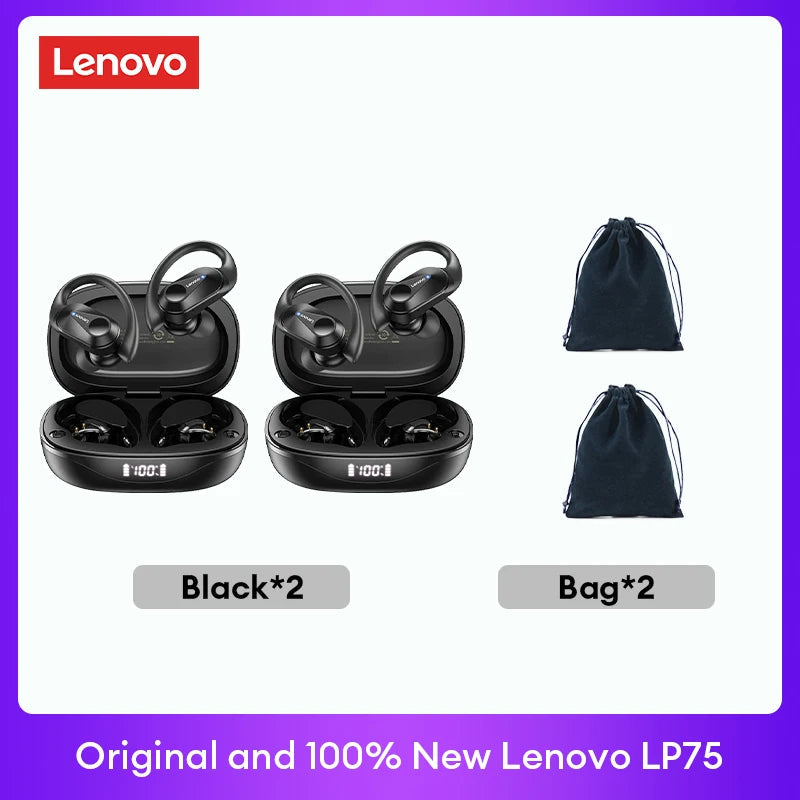 Original Lenovo LP75 TWS Bluetooth V5.3 Headphones Wireless LED Digital Display Earphones Noise Reduction Waterproof Headset New Monster Audio Store